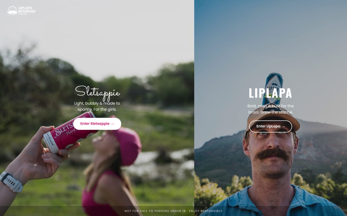 LipLapa Beverage Co split-brand homepage